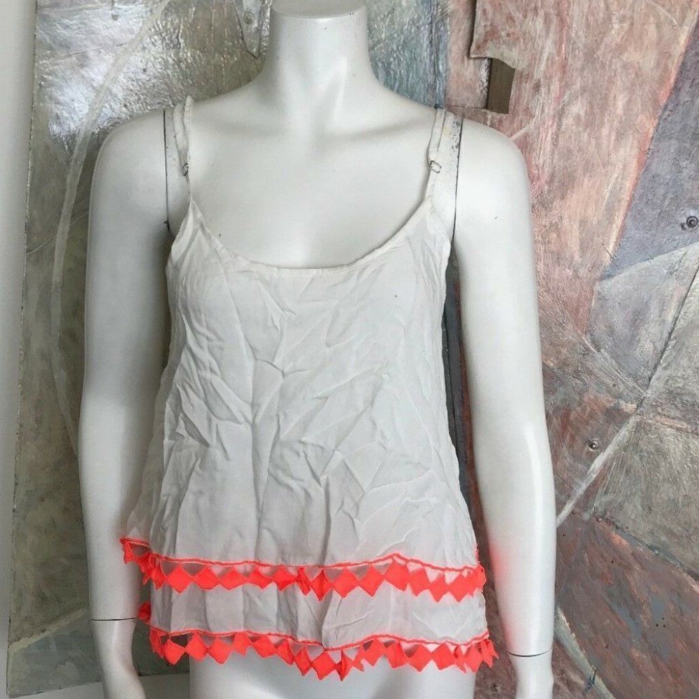 Formula Festival Orange White Tank Cami Blouse Top BA14 SZ Small